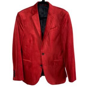 NEW JF J Ferrar Sz 38R Men's Slim Fit Velvet Sport Coat Blazer Jacket Red Formal